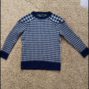 JCrew Merino wool navy blue and gray houndstooth sweater